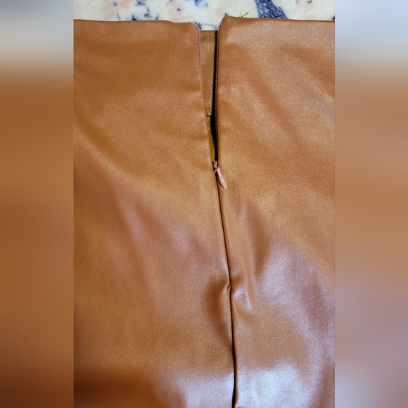 Faux Leather Long Brown Wrap Skirt - Picture 6 of 10